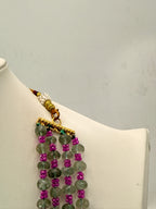 Natural Alexander Cut Emerald Necklace with Silver Connectors & 2 mm Pink CZ Crush Beads | 22 Inches