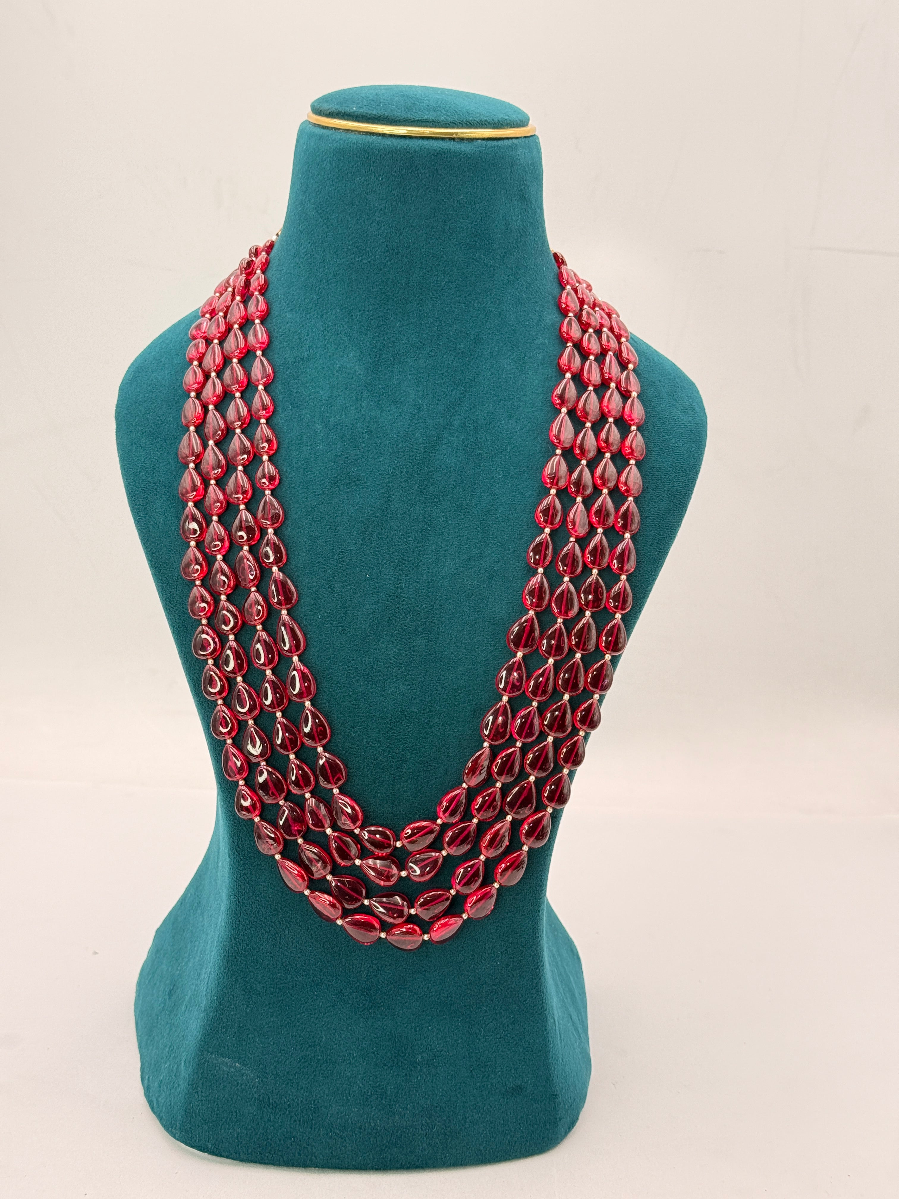 Natural Badam Rubies Necklace with 2.5 mm Swarovski Pearls | 24-Inch Premium Handmade