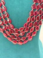 Natural Badam Rubies Necklace with 2.5 mm Swarovski Pearls | 24-Inch Premium Handmade
