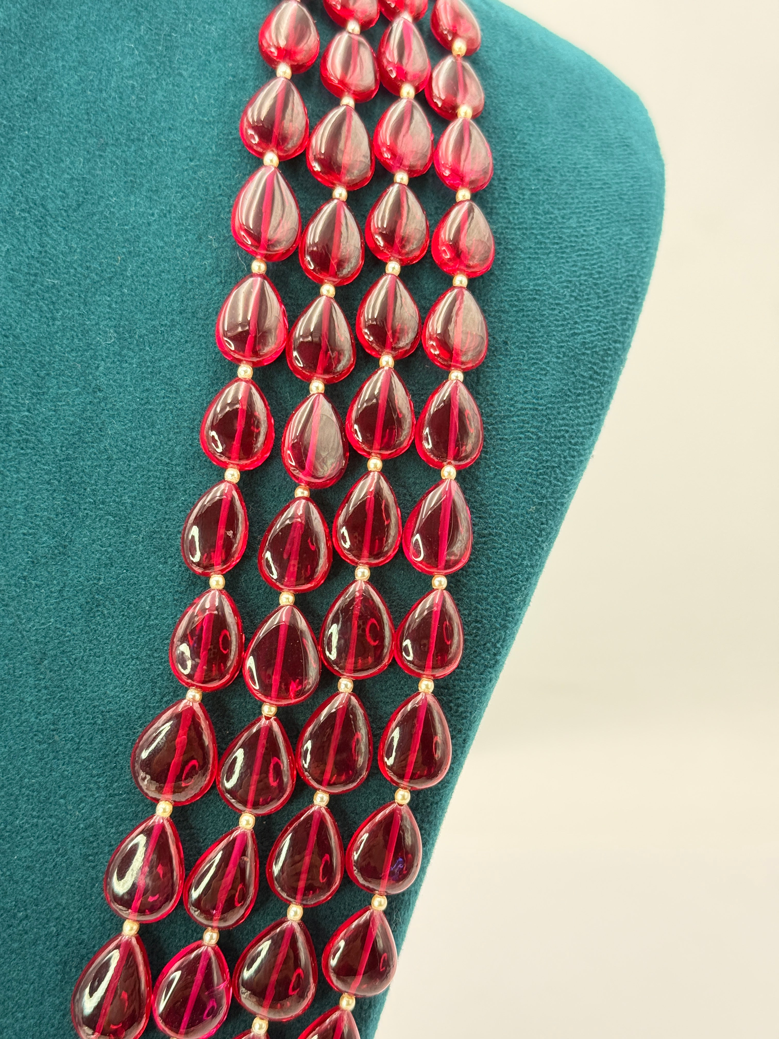 Natural Badam Rubies Necklace with 2.5 mm Swarovski Pearls | 24-Inch Premium Handmade