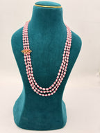 Natural Rose Quartz Water Luster Necklace with 3mm Faceted Chetan Rubies, Kempu Stone Silver Locket & Backset Silver Connectors | 22 Inches | 25 Sets