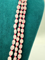 Natural Rose Quartz Water Luster Necklace with 3mm Faceted Chetan Rubies, Kempu Stone Silver Locket & Backset Silver Connectors | 22 Inches | 25 Sets