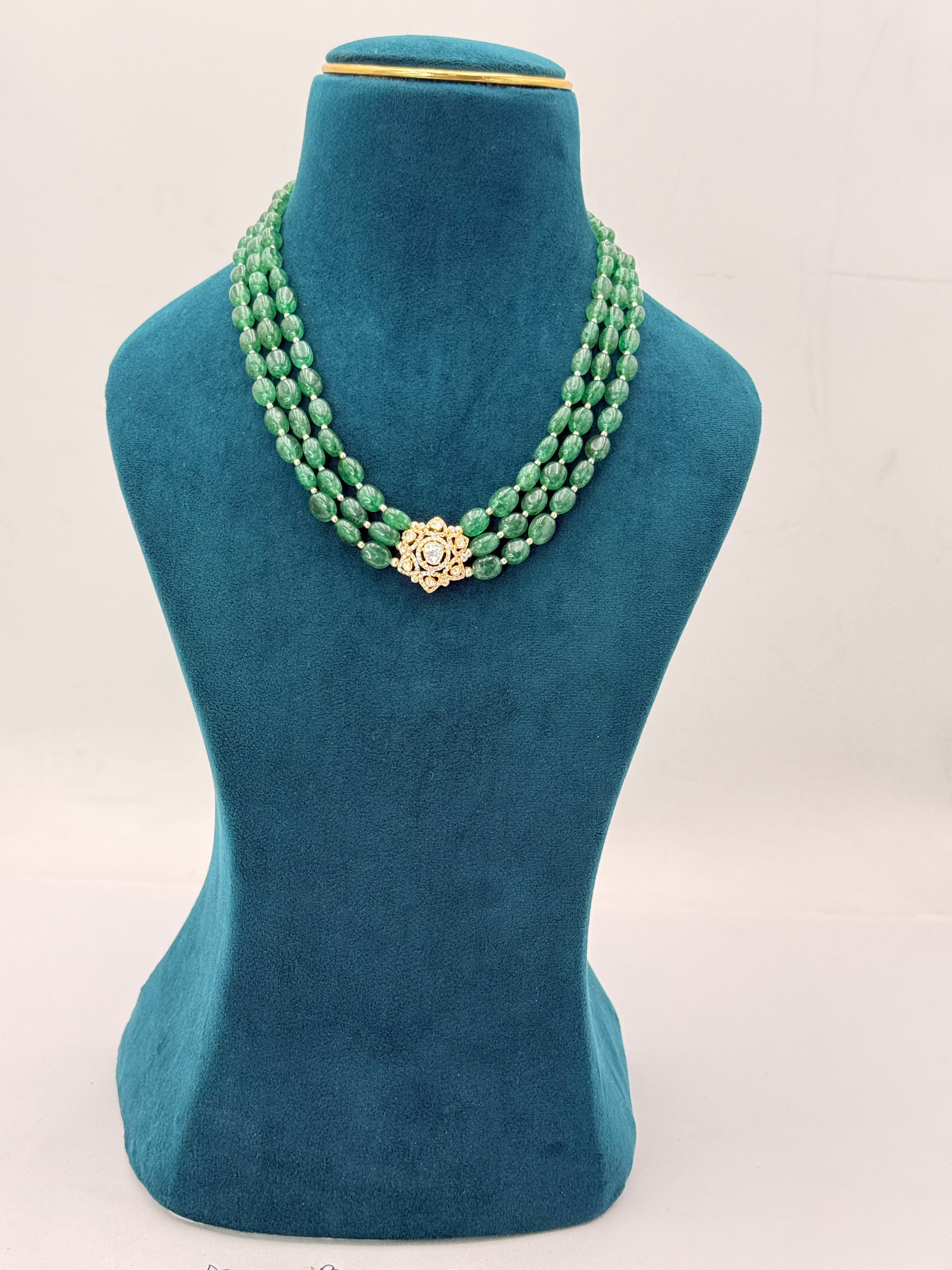 Natural African Strawberry Beads Necklace with Moissanite Stone 92.5 Silver Locket | 18-Inch Handmade Necklace