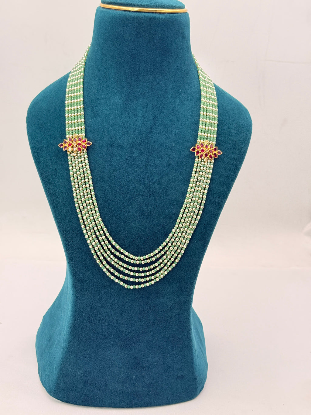Original Green Seas Beads Necklace with 92.5 Silver Side Brooches | 22-Inch Handmade Customized Necklace
