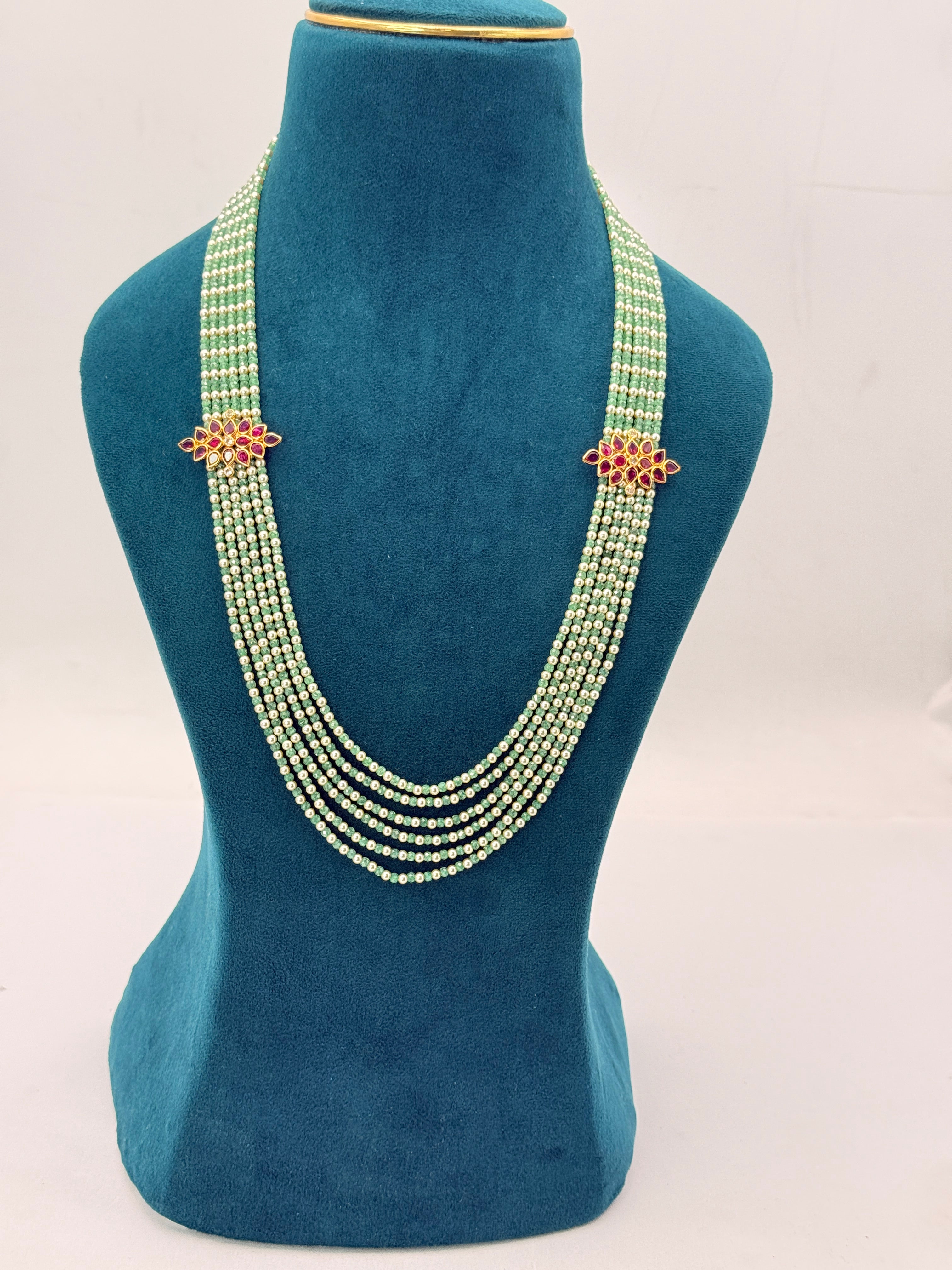 Original Green Seas Beads Necklace with 92.5 Silver Side Brooches | 22-Inch Handmade Customized Necklace