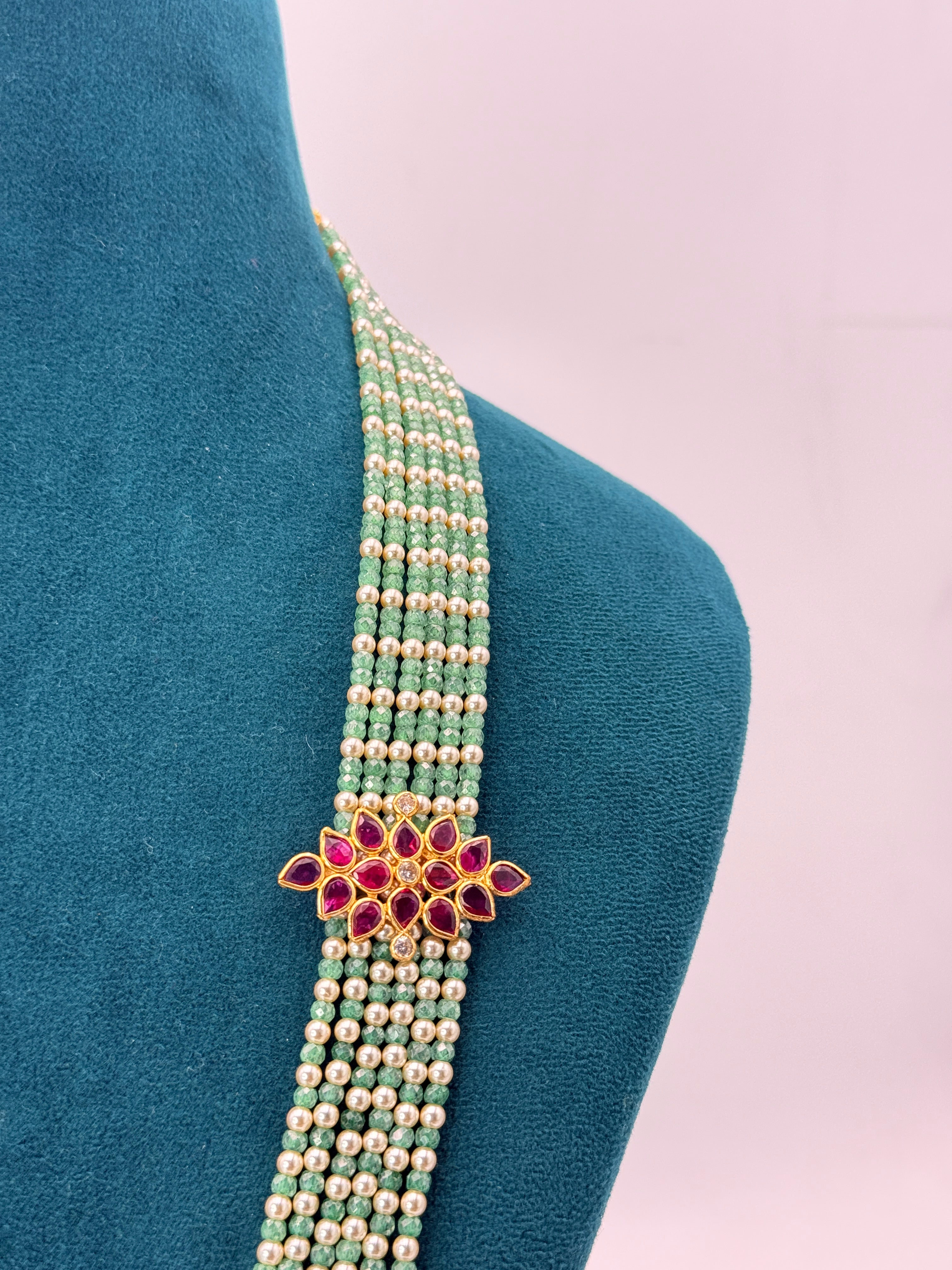 Original Green Seas Beads Necklace with 92.5 Silver Side Brooches | 22-Inch Handmade Customized Necklace