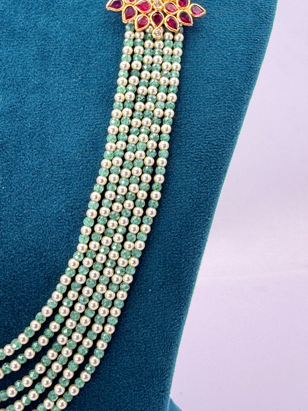Original Green Seas Beads Necklace with 92.5 Silver Side Brooches | 22-Inch Handmade Customized Necklace