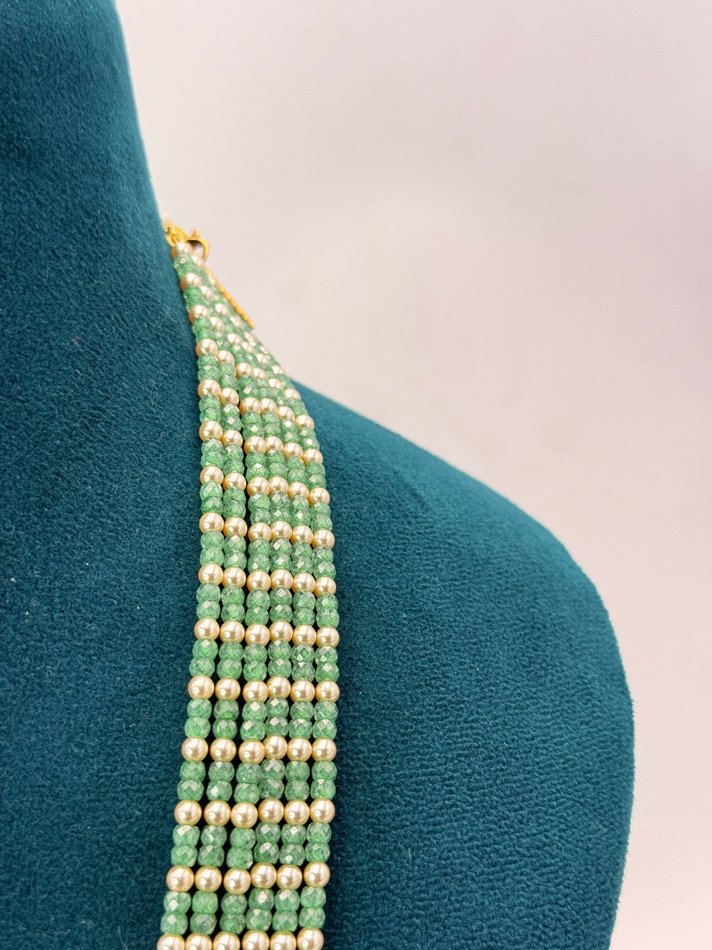 Original Green Seas Beads Necklace with 92.5 Silver Side Brooches | 22-Inch Handmade Customized Necklace