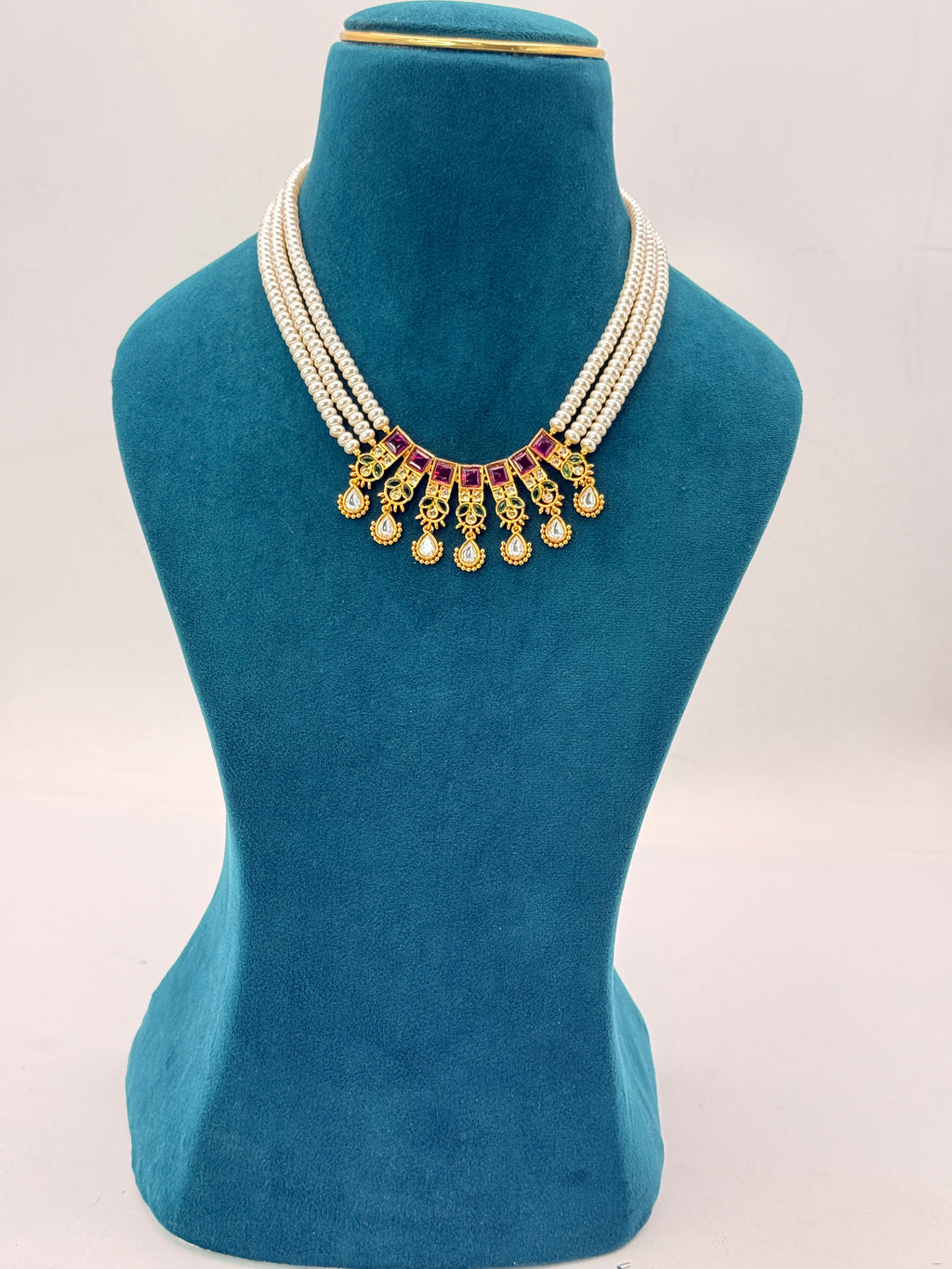 Premium One Gram Gold Locket Necklace with Original Button Pearls | 16-Inch Customized Neck Set with Earrings