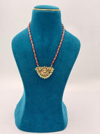Natural Gomedhikam Beads Necklace with One Gram Gold Ammavari Locket| 16-Inch