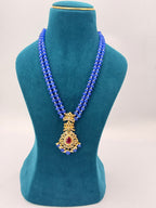 One Gram Gold Locket with Mona Lisa Blue Pumpkin Beads Necklace | 22-Inch Handmade Necklace
