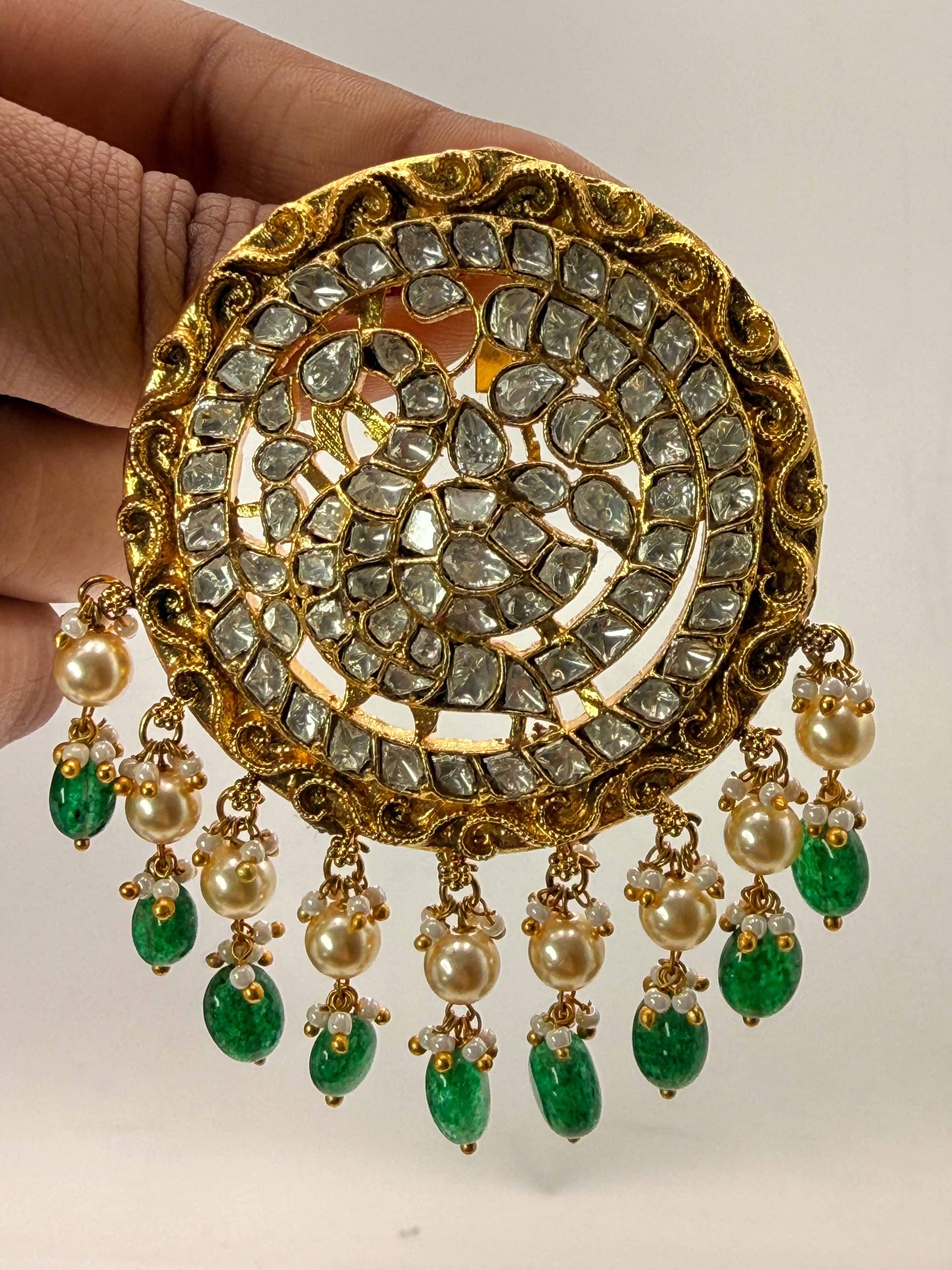 Jadau White Kundan Peacock Locket with 70% Silver Mix | 3-Inch Premium Statement Pendant