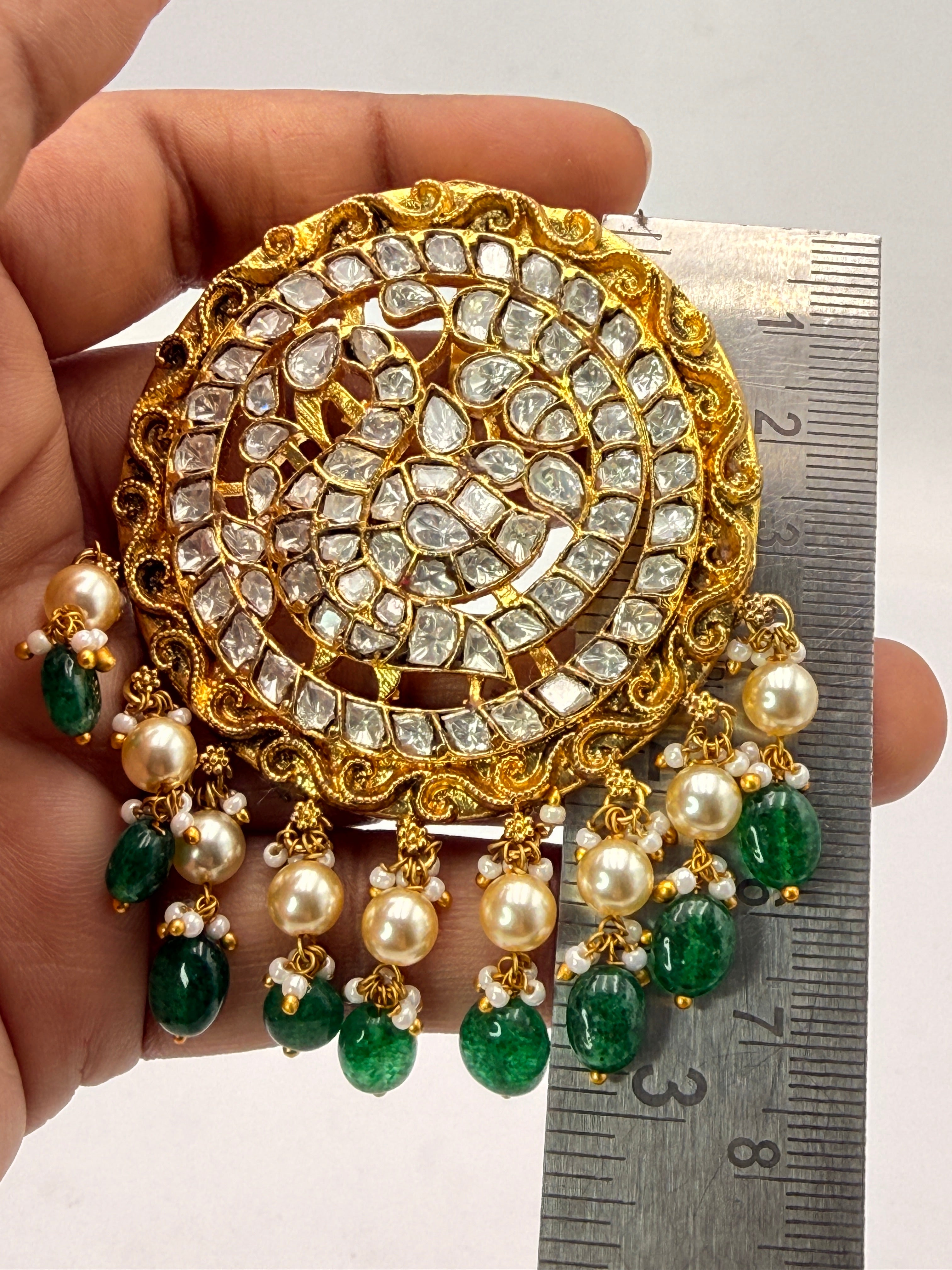 Jadau White Kundan Peacock Locket with 70% Silver Mix | 3-Inch Premium Statement Pendant