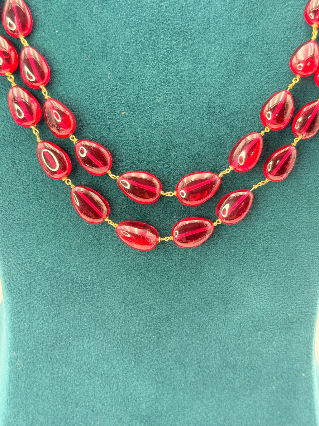 Natural Badam Shape Rubies Necklace with 92.5 Silver Connectors & Silver Kattu Teega | 21-Inch Handmade Necklace