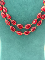 Natural Badam Shape Rubies Necklace with 92.5 Silver Connectors & Silver Kattu Teega | 21-Inch Handmade Necklace