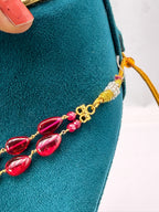 Natural Badam Shape Rubies Necklace with 92.5 Silver Connectors & Silver Kattu Teega | 21-Inch Handmade Necklace