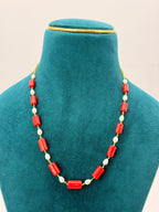 Premium Chetan Corals with Freshwater Pearls & Golden Messy Kattu Teega | 18-Inch Handmade Necklace