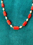 Premium Chetan Corals with Freshwater Pearls & Golden Messy Kattu Teega | 18-Inch Handmade Necklace