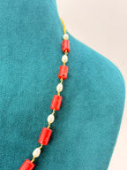 Premium Chetan Corals with Freshwater Pearls & Golden Messy Kattu Teega | 18-Inch Handmade Necklace