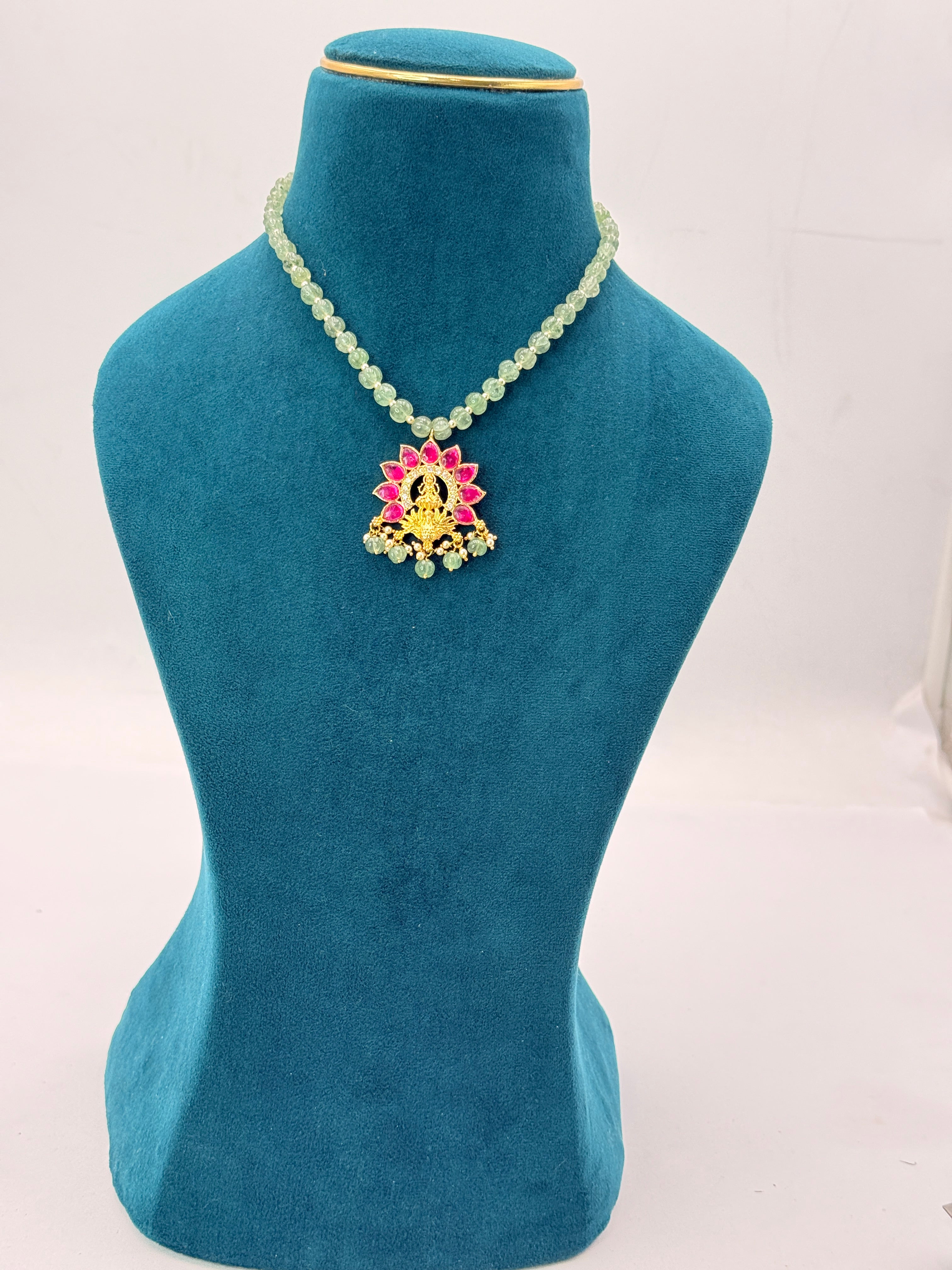 Natural African Strawberry Pumpkin Beads Necklace with Swarovski Pearls & Jadau 70% Silver Sin Locket