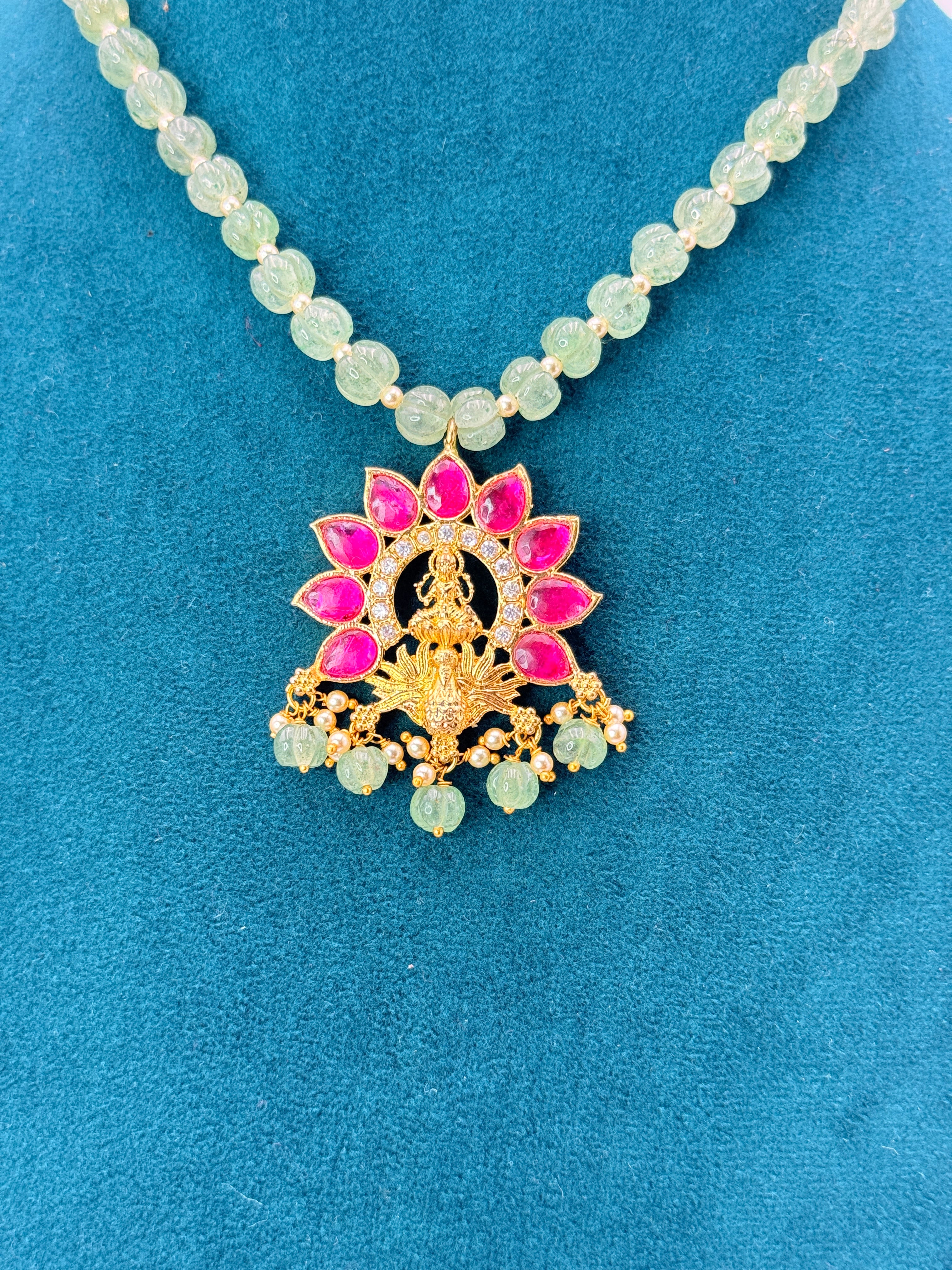 Natural African Strawberry Pumpkin Beads Necklace with Swarovski Pearls & Jadau 70% Silver Sin Locket