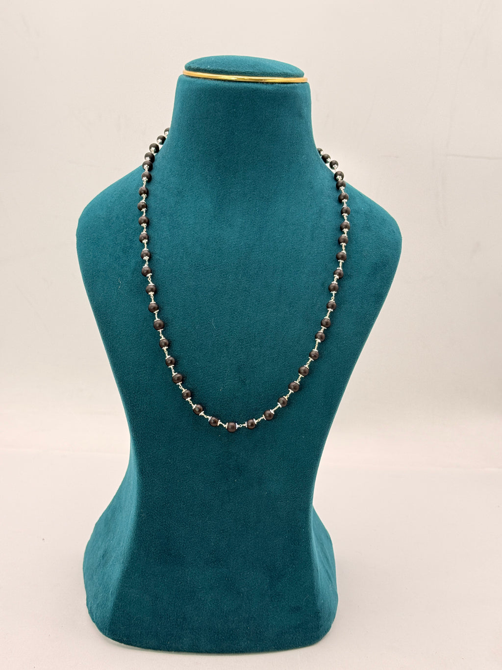 Karungali Mala with 92.5 Silver White Polish Caps | 8 mm Beads | 54 Beads | 22-Inch