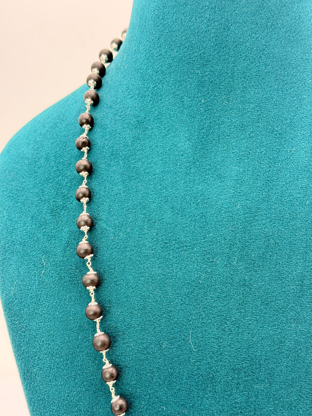 Karungali Mala with 92.5 Silver White Polish Caps | 8 mm Beads | 54 Beads | 22-Inch