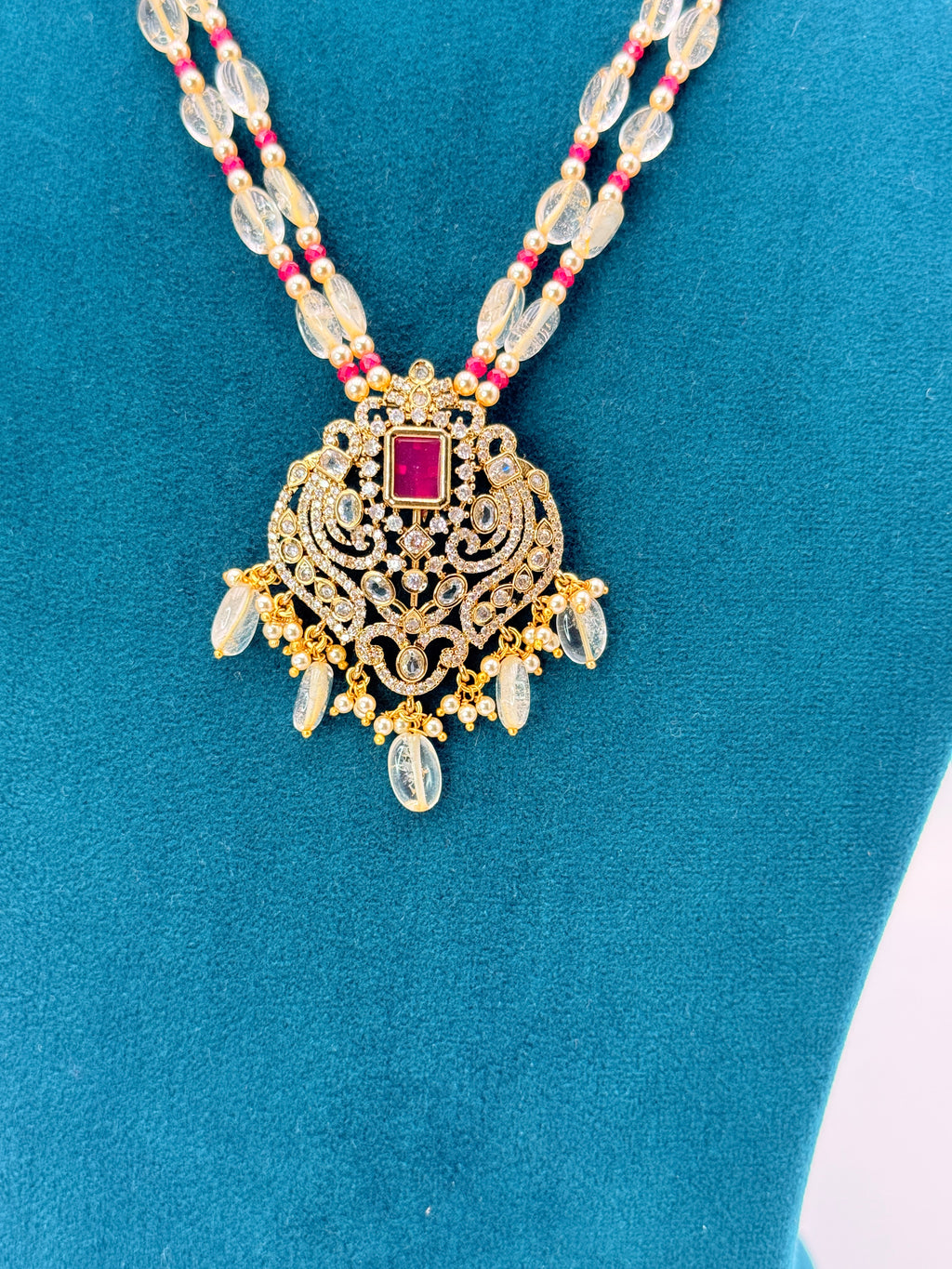 Natural Citrine Beads Necklace with 3mm Original Chetan Ruby Separators & One Gram Gold Locket | 18 Inches
