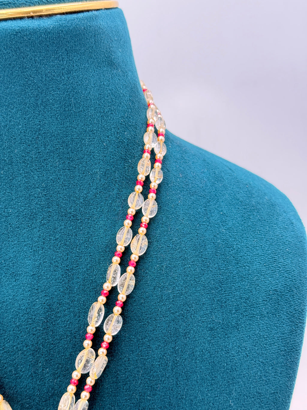 Natural Citrine Beads Necklace with 3mm Original Chetan Ruby Separators & One Gram Gold Locket | 18 Inches