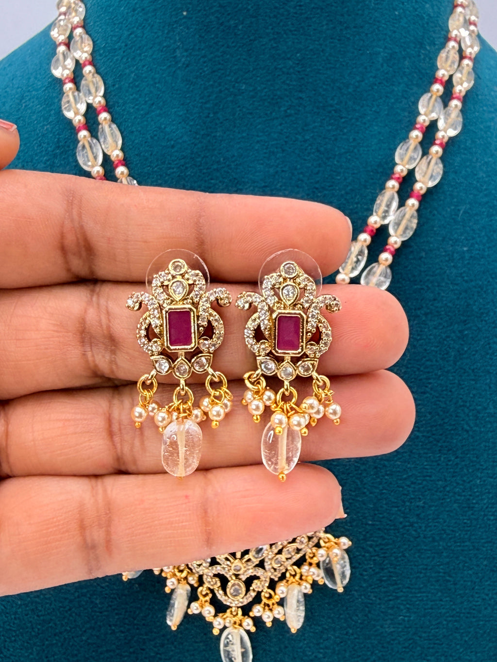 Natural Citrine Beads Necklace with 3mm Original Chetan Ruby Separators & One Gram Gold Locket | 18 Inches