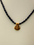 Varalakshmi Vratham Special Freshwater Blue Pearls Necklace with Gajalakshmi Silver Locket | 16 Inches