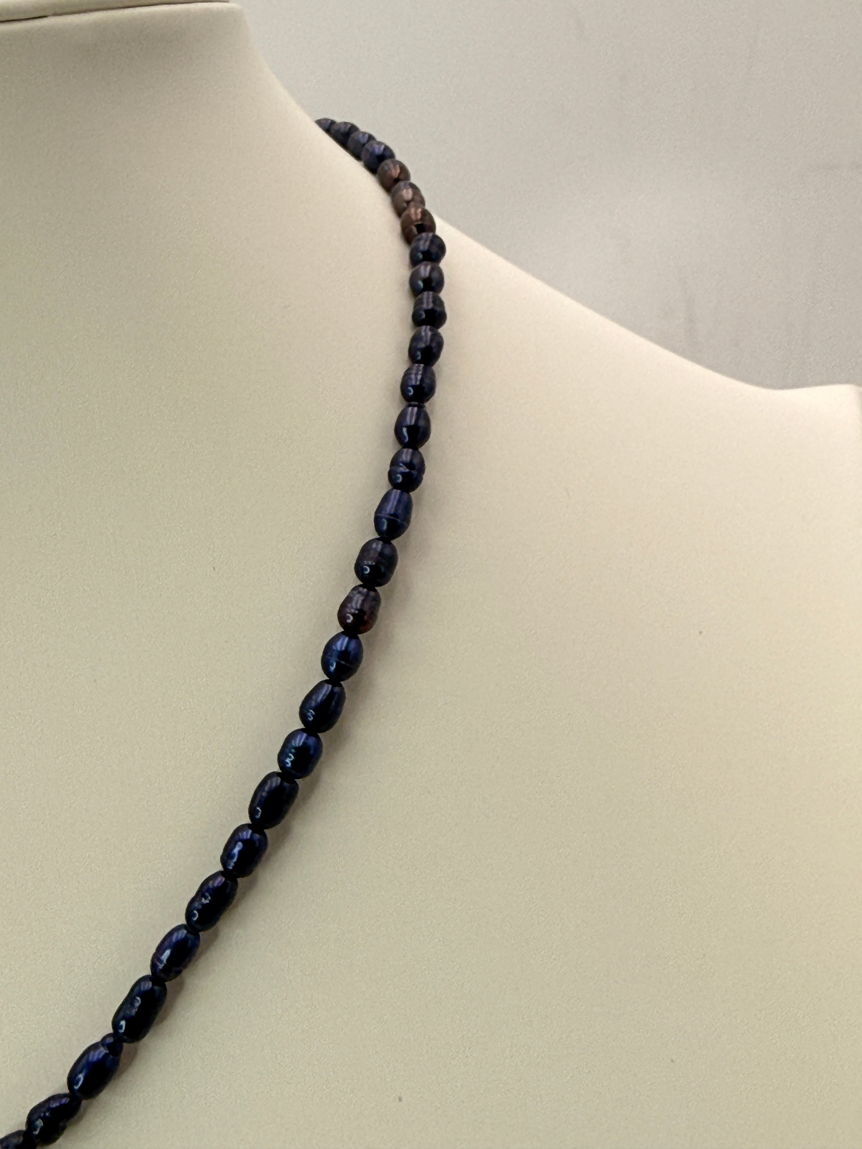 Varalakshmi Vratham Special Freshwater Blue Pearls Necklace with Gajalakshmi Silver Locket | 16 Inches