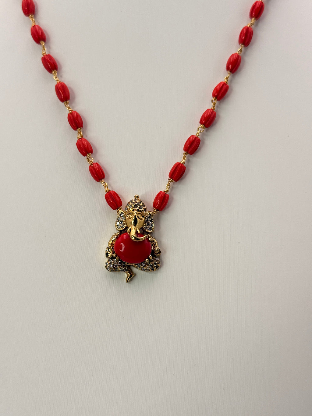 Premium Real Taiwan Coral Necklace with Coral Ganapathi Locket | Handmade Traditional Necklace | 17 Inches
