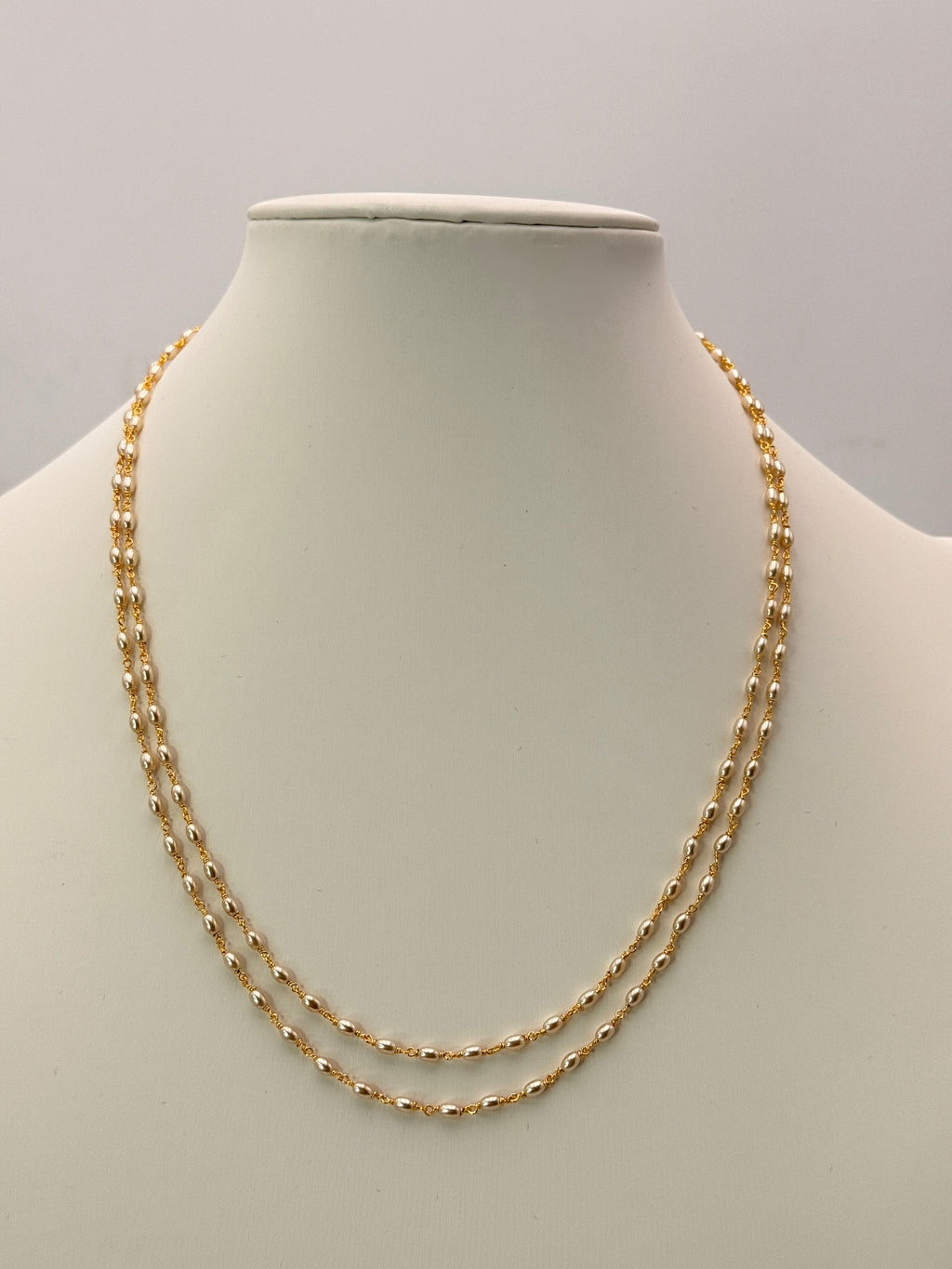 Original Rice Rose Keshi Pearls 2-Line Necklace with Premium Golden Spacers | 18 Inches