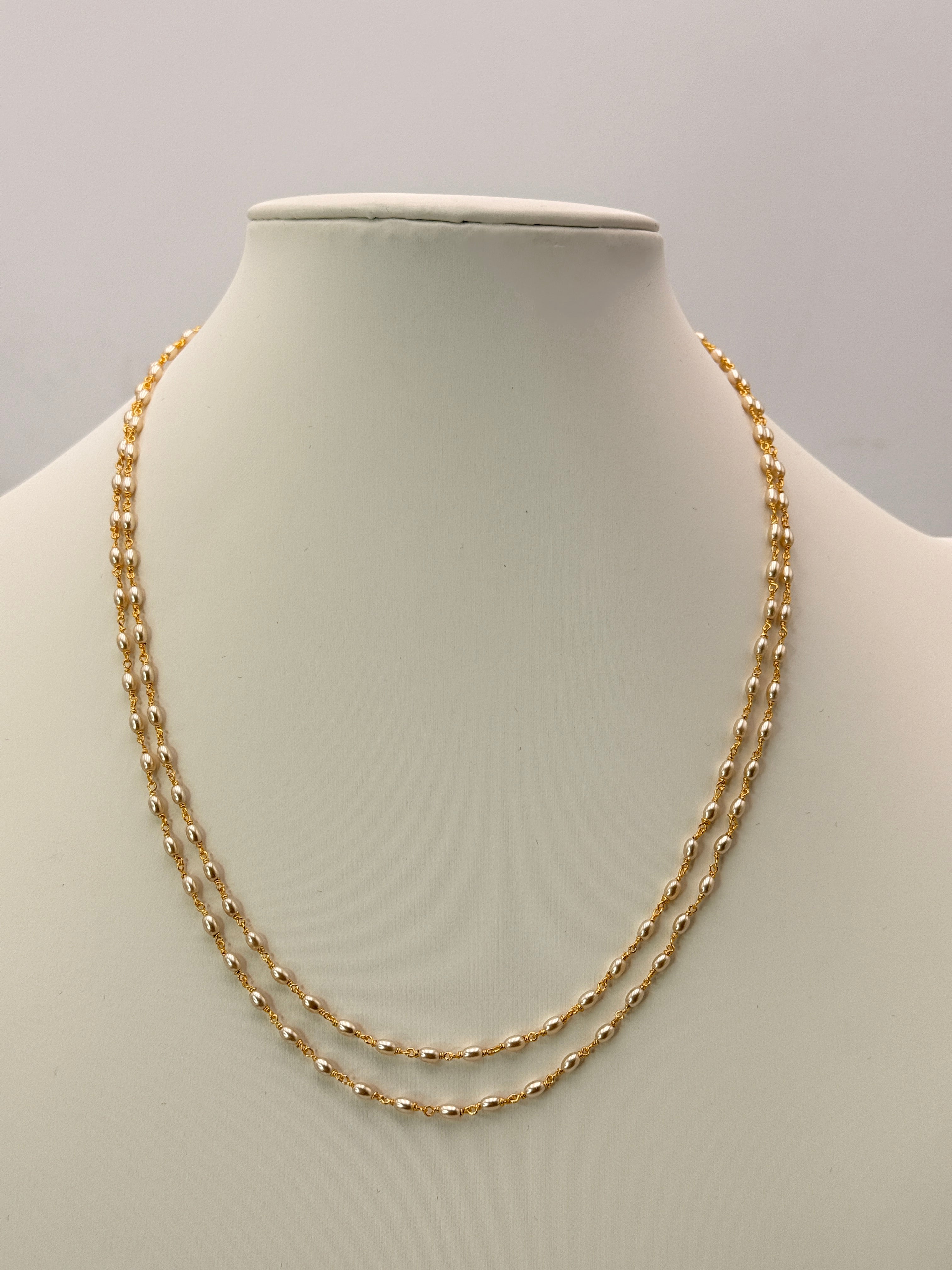 Original Rice Rose Keshi Pearls 2-Line Necklace with Premium Golden Spacers | 18 Inches