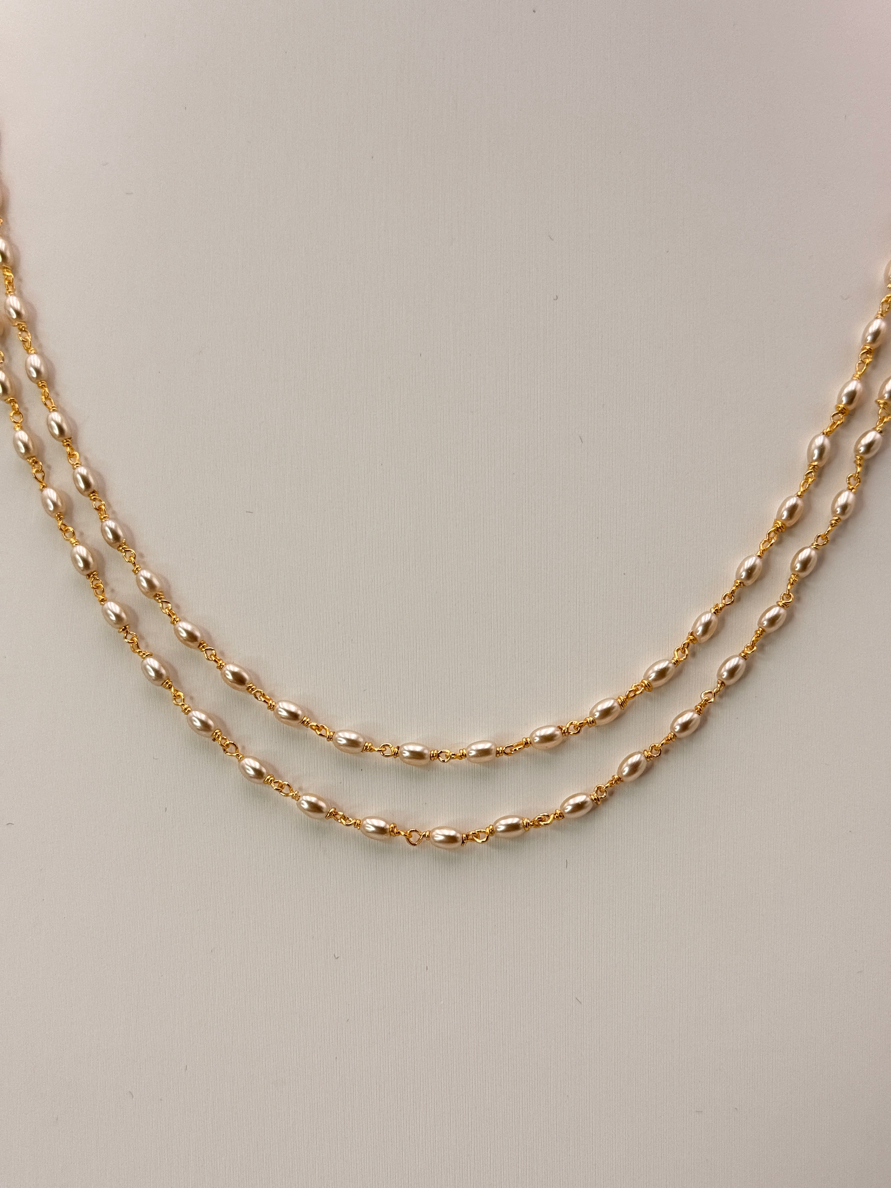 Original Rice Rose Keshi Pearls 2-Line Necklace with Premium Golden Spacers | 18 Inches