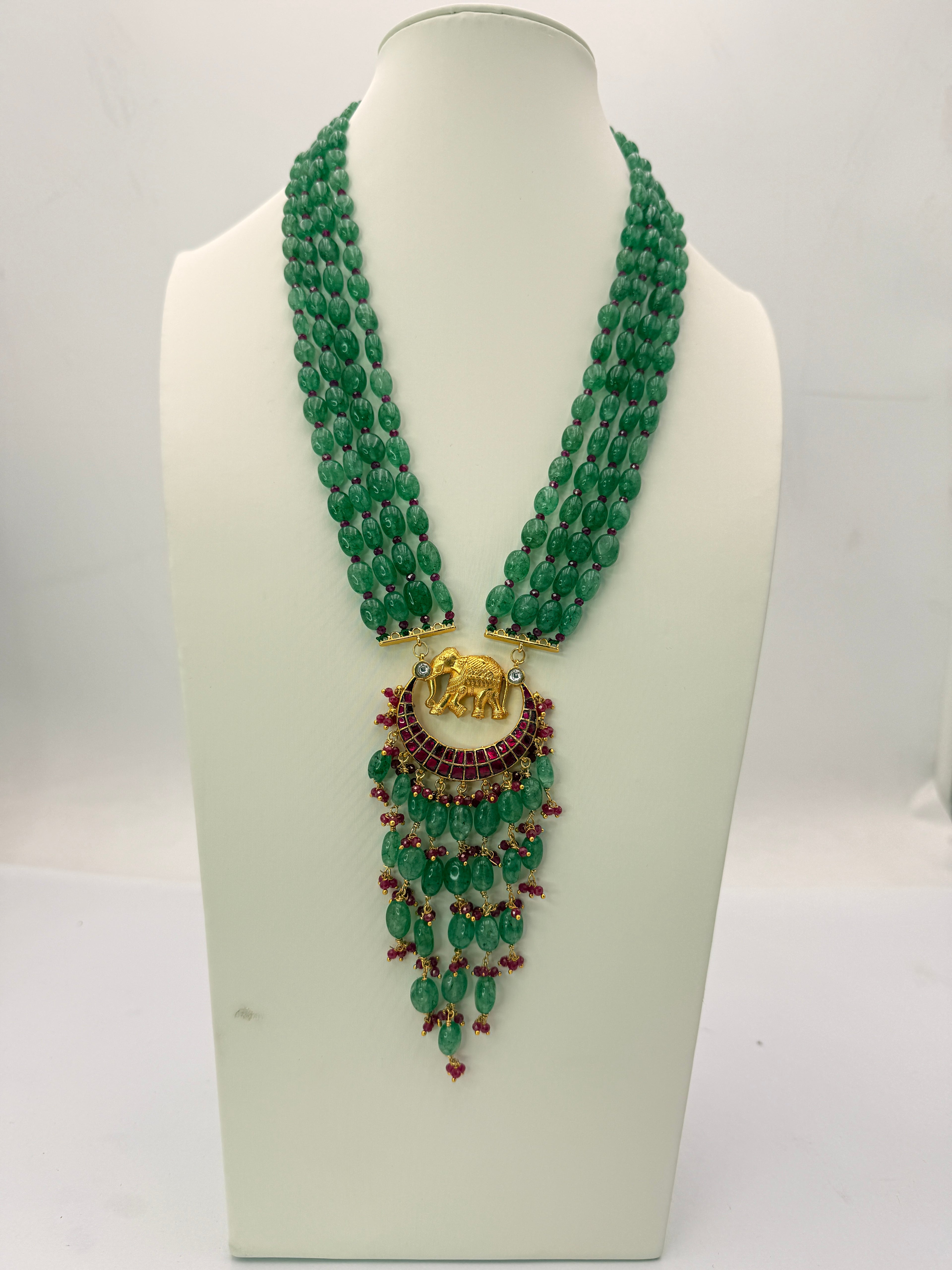 Original African Strawberry Beads with Cheetan Rubies & 74% Silver Elephant Pendant