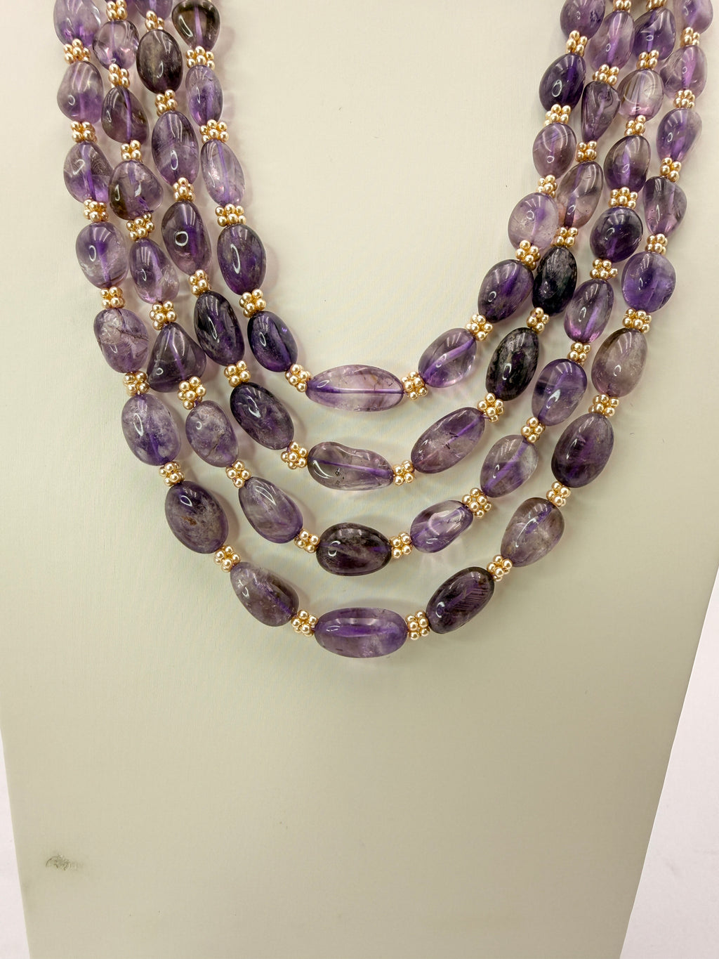 Natural Amethyst & Swarovski Pearls Handmade Necklace 22 inches