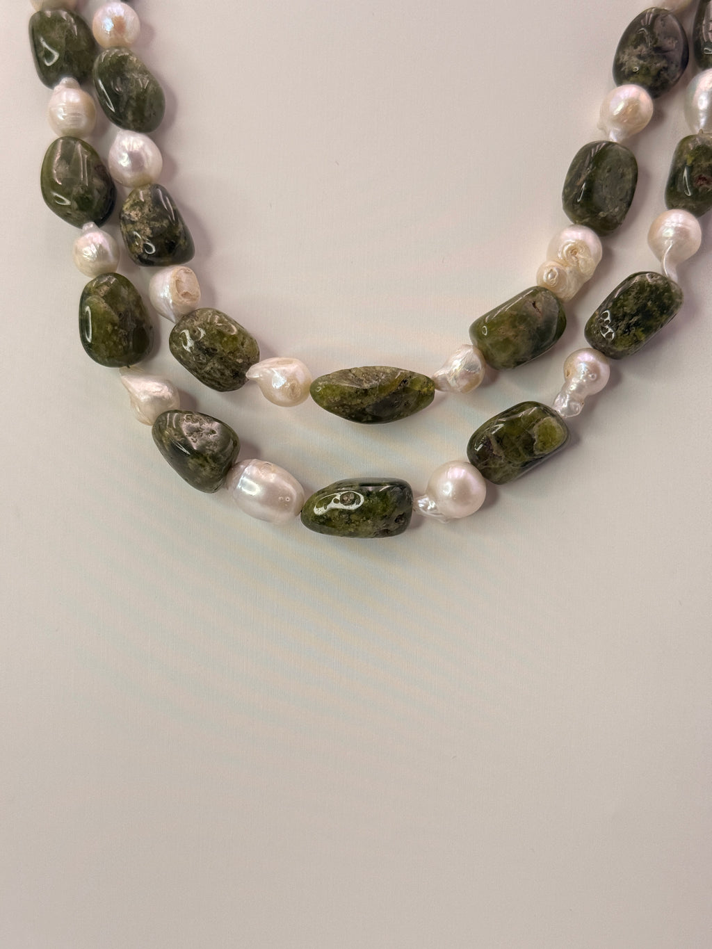 CM Revanth Reddy's Wife Inspired Natural Green Sapphire & Baroque Pearls Two-Line Customized Necklace – 18 Inches