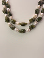 CM Revanth Reddy's Wife Inspired Natural Green Sapphire & Baroque Pearls Two-Line Customized Necklace – 18 Inches