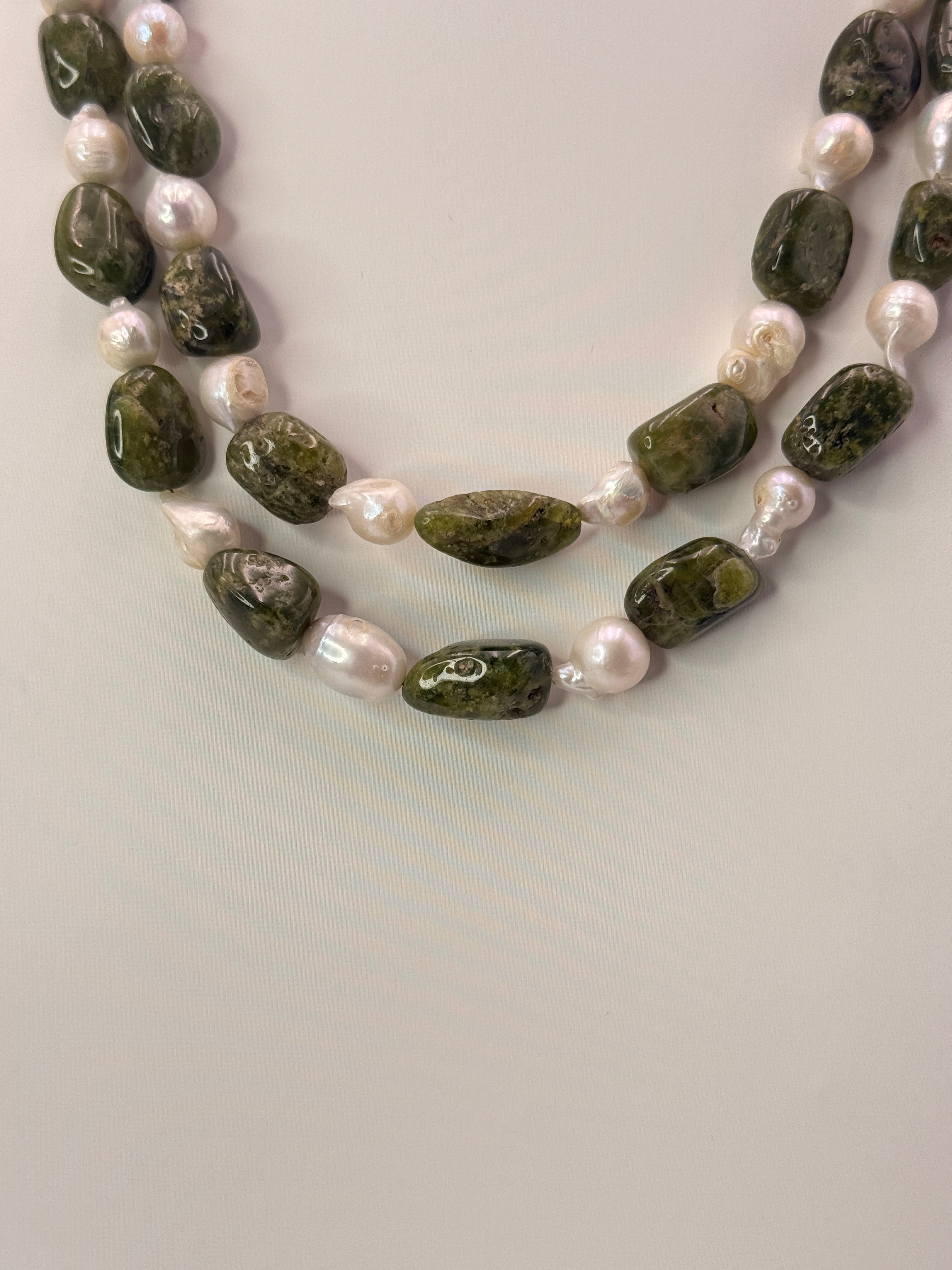 CM Revanth Reddy's Wife Inspired Natural Green Sapphire & Baroque Pearls Two-Line Customized Necklace – 18 Inches
