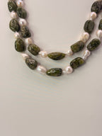 CM Revanth Reddy's Wife Inspired Natural Green Sapphire & Baroque Pearls Two-Line Customized Necklace – 18 Inches