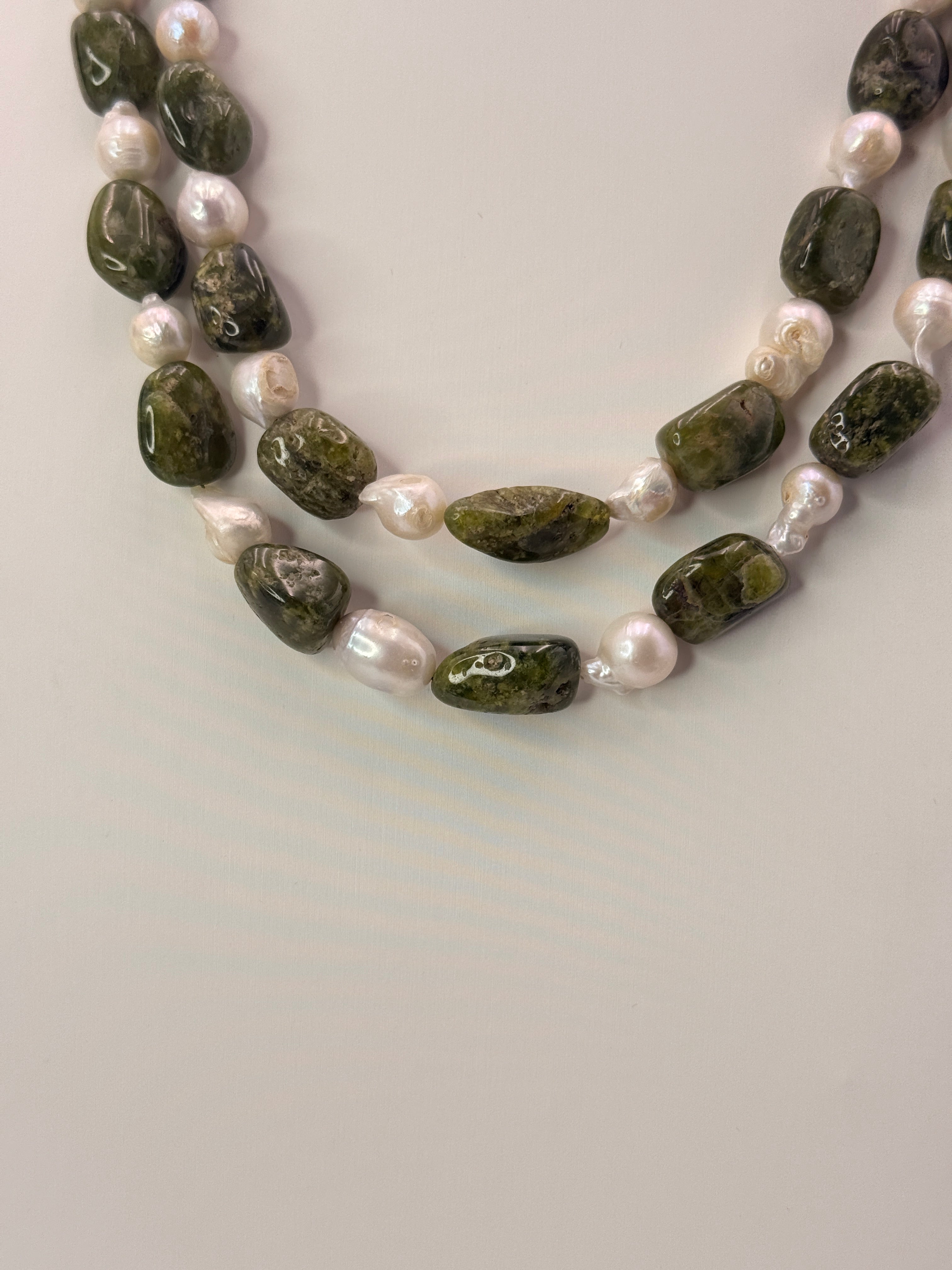 CM Revanth Reddy's Wife Inspired Natural Green Sapphire & Baroque Pearls Two-Line Customized Necklace – 18 Inches