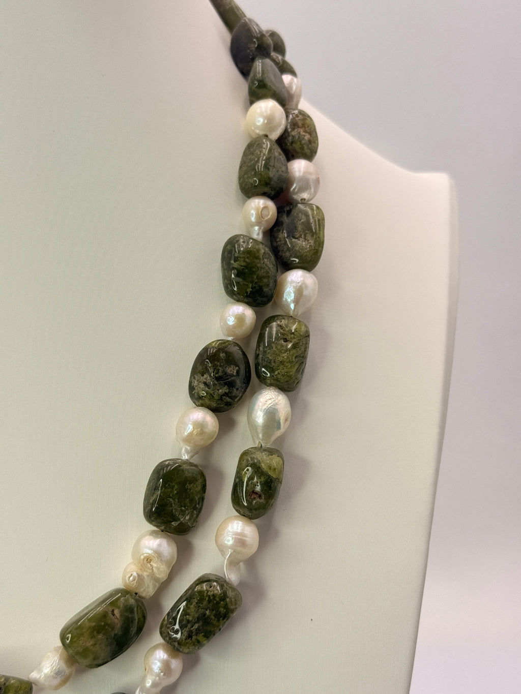 CM Revanth Reddy's Wife Inspired Natural Green Sapphire & Baroque Pearls Two-Line Customized Necklace – 18 Inches
