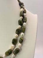 CM Revanth Reddy's Wife Inspired Natural Green Sapphire & Baroque Pearls Two-Line Customized Necklace – 18 Inches