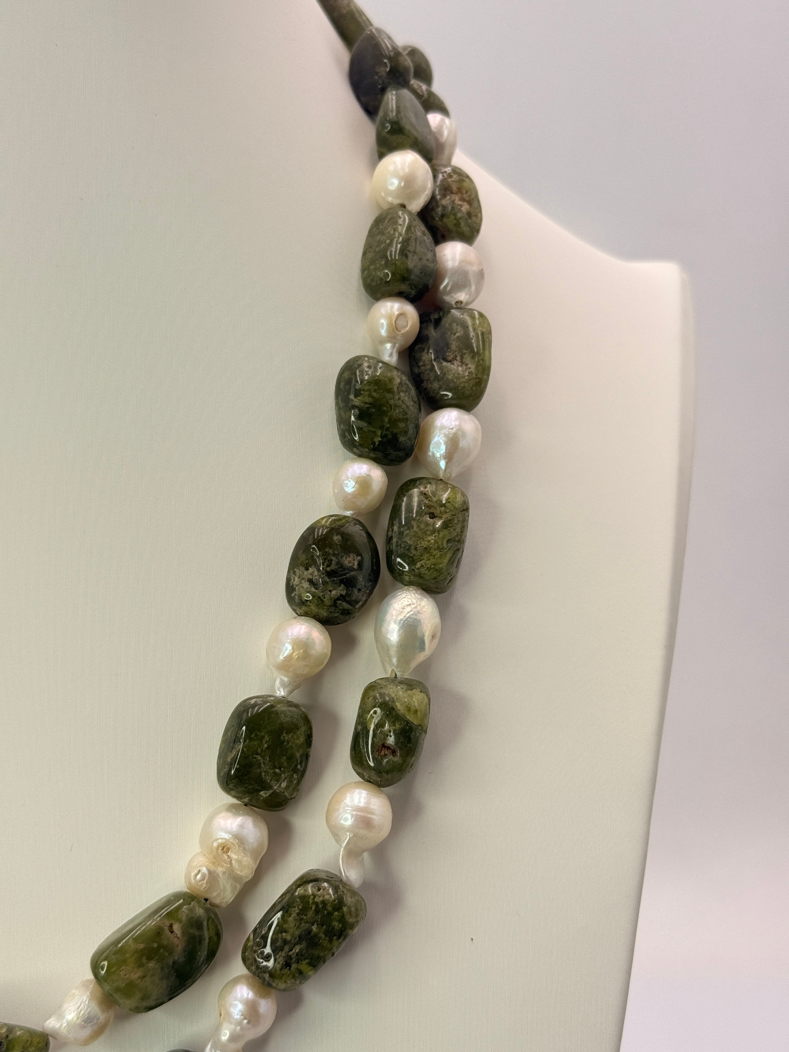 CM Revanth Reddy's Wife Inspired Natural Green Sapphire & Baroque Pearls Two-Line Customized Necklace – 18 Inches