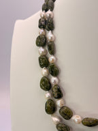 CM Revanth Reddy's Wife Inspired Natural Green Sapphire & Baroque Pearls Two-Line Customized Necklace – 18 Inches