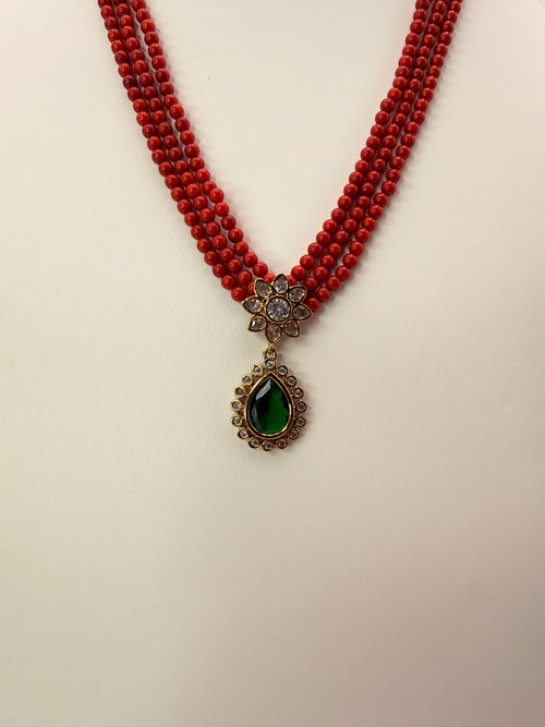 4mm Taiwan Coral Beads Necklace with 1 Gram Gold Locket – Customized Design