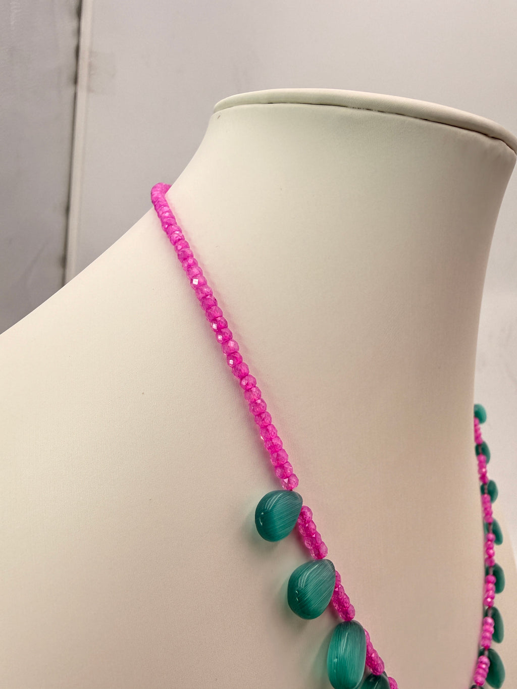 Natural Baadam Shape Mona Lisa Beads Necklace with Original Seasoned High-Crystal Pink Beads – 16 Inches