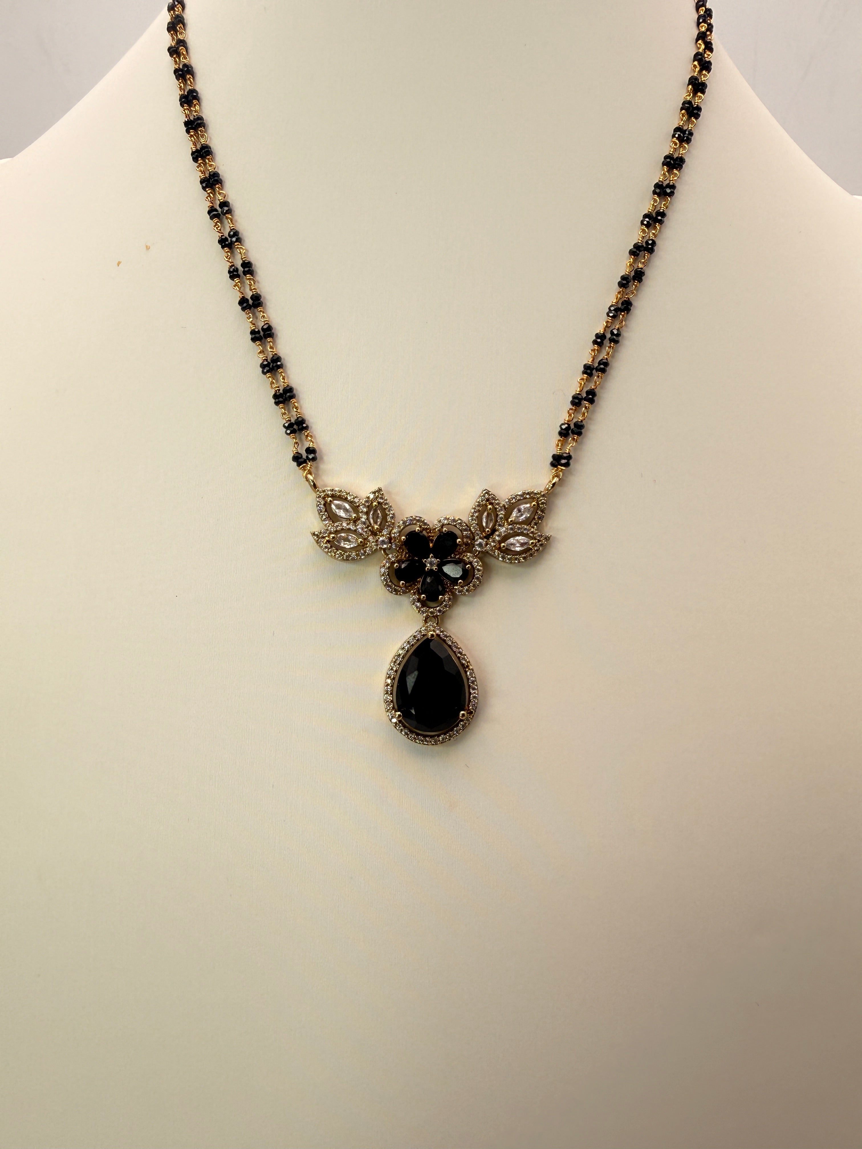 Original Black Diamond Cut Beads Necklace with Black Stone Locket – 17 Inches